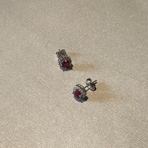 Elegant Silver and Red Stud Earrings